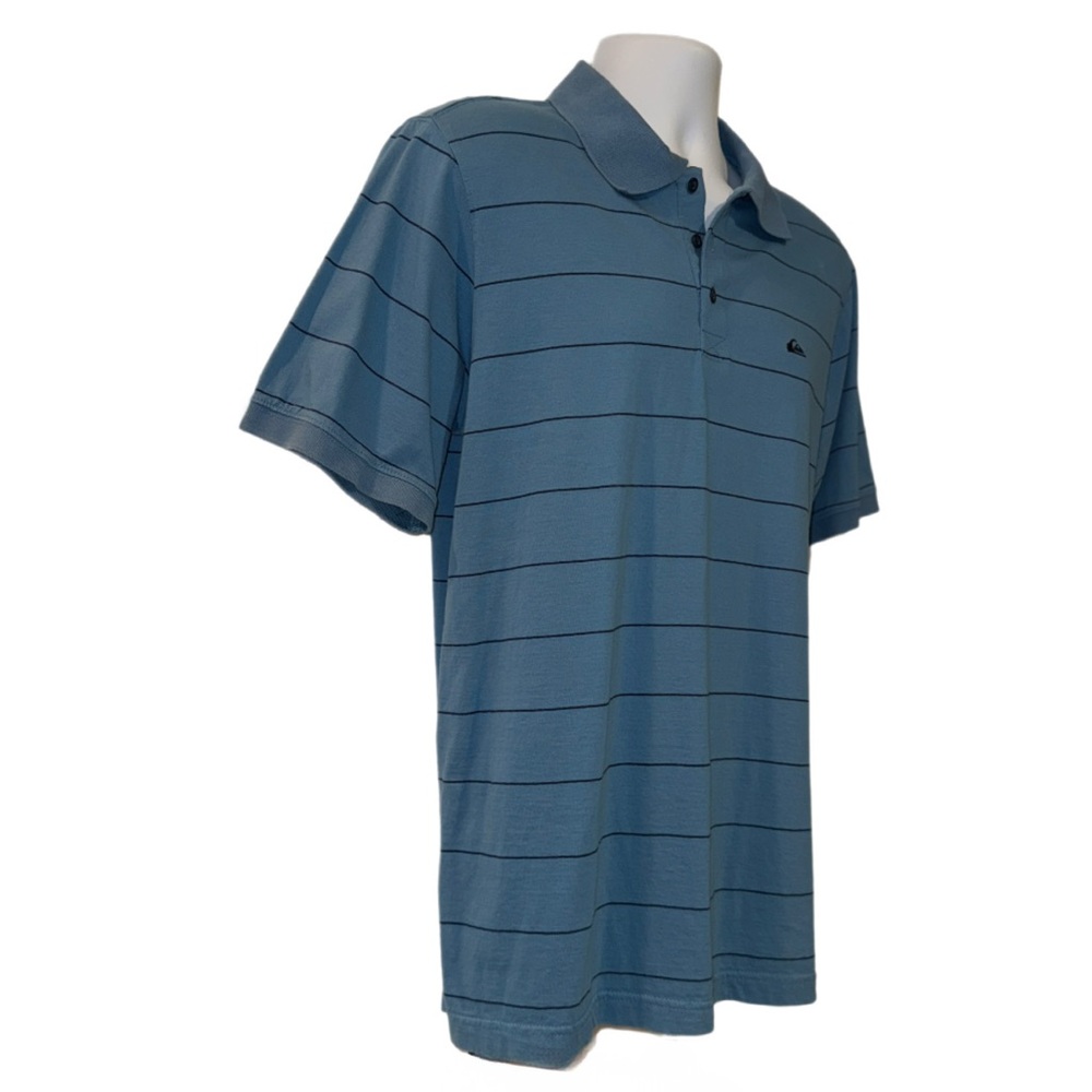 Quiksilver Men’s Polo Shirt Large Blue Striped Short Sleeve Surf Skate Casual - Picture 4 of 10